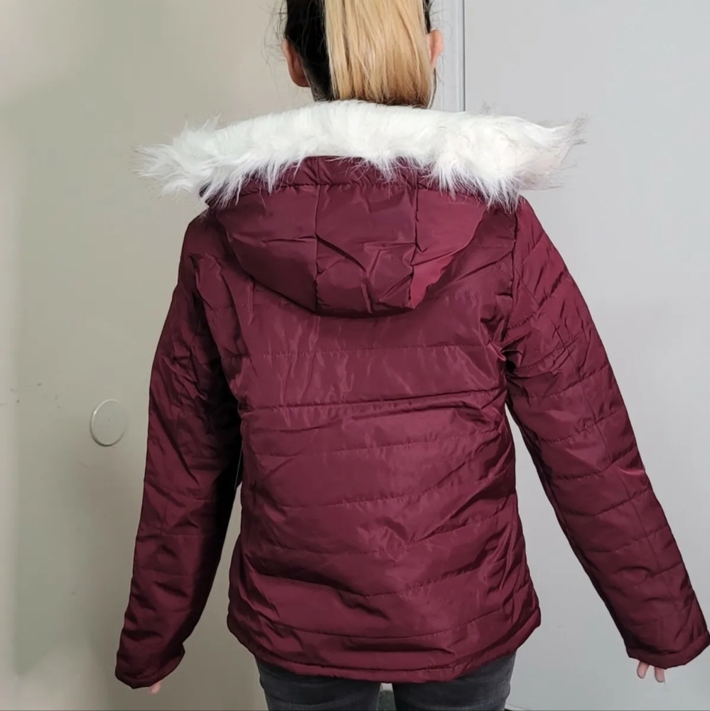 Burgundy junior size Small jackets, full zip hood - Picture 3 of 7